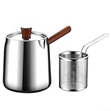 ZiStarlilife Frittiertopf mit 11,8 cm Siebkorb, Öltropfen-Abtropfgestell, ergonomischer Griff, rostbeständig, vielseitiges Kochwerkzeug für Snacks und Mahlzeiten, 15 cm x 19 cm, 304 Edelstahl (B)