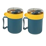 CIYODO 2 Stück Frühstücksbecher mit Deckel und Löffel Japanischer Wiederverwendbarer Joghurtbecher aus Kunststoff für Overnight Oats Snacks und für Unterwegs