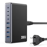 200W USB C Ladegerät Mehrfach, 8-in-1 GaN III USB C Netzteil Schnellladegerät mit QC4.0 USB-A, PPS PD 65W Laptop Ladegerät Ladestation für MacBook Pro/Air, iPad, i Phone, Samsung, Steam Deck usw