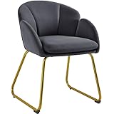 Yaheetech Esszimmerstuhl modern, Küchenstuhl in Blumenform, Sessel Polsterstuhl mit Metallbeinen Gold, für Wohnzimmer/Esszimmer Dunkelgrau