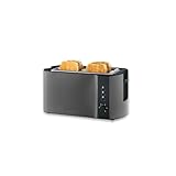 Severin Automatik-Langschlitztoaster, Toaster mit Brötchenaufsatz, hochwertiger Edelstahl Toaster mit großen Röstkammern und 1400 W Leistung, Auftau-Funktion, dark inox/schwarz, AT 9341