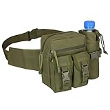 DONGKER Bauchtasche mit Flaschenhalter, Taktische Hüfttasche Wasserdicht Gürteltasche mit Wasserflasche Halter für Damen Herren Wandern Laufen Camping Trekking Radfahren