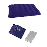 WHAMVOX 4 STÜCKE Aufblasbare PVC Kissen mit Veloursbezug Ergonomisch Kompakt und Leicht für Outdoor Camping Reisen Strand und Pausen Unterwegs Maße Dunkelblau