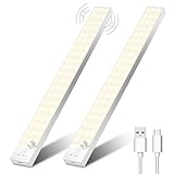 Unterbauleuchte Küche LED Schrankbeleuchtung mit Bewegungsmelder Innen Akku 32cm 2Stück, Schranklicht Schrankleuchten Lichtleiste mit Sensor für Kleiderschran/Unterschrank/Treppe/Kofferraum-Warmweiß