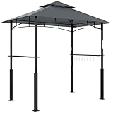 Outsunny Grillpavillon mit LED 243 x 148 x 248 cm wasserdicht flammhemmend Gartenpavillon mit Doppeldach,Seitenregalen, Gartenlauben mit UV-Schutz, BBQ Pavillon aus Metall Grillzelt für Party BBQ Grau