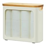 ROSOS Toilettenpapier Aufbewahrung, 28L Klopapier Aufbewahrung mit Bambus Deckel für 12 Rollen, Bambus Badezimmer Organizer, Aufbewahrung Toilettenpapier mit Deckel & Bambusgriff, Beige