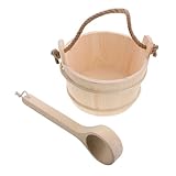 VANZACK Sauna Zubehör Set aus Natürlichem Holz Sauna Eimer mit Holzlöffel und Schöpfer und Dusche Multifunktional für Wassergießen und Verbesserten Dampfeffekt Geeignet für Männer und