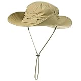 Comhats Herren Sonnenhut UV-Schutz Outdoor Fischerhut Bucket Safari Faltbarer Wanderhut Unisex Sommer Buschhut Hiking Breiter Boonie Gartenhut Wasserdicht Khaki M/L