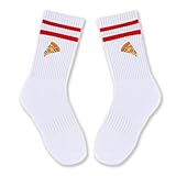 Moin Socks Weiße Tennissocke mit gesticktem Pizza-Stück und roten Streifen, Unisex, (DE/NL/SE/PL, Numerisch, 41, 46, Regular, Regular, Weiß)