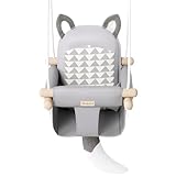 Babyschaukel zum Aufhängen aus Holz mit weichem Sicherheitsgurt, gemütlicher Babyschaukel für drinnen und draußen, höhenverstellbar, inklusive Befestigungsmaterial, geeignet für Babys und Kleinkinder