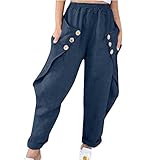 Modische Damenhose, lockere Passform, einfarbig, Baumwolle, große Taschen, Freizeithose, Winterhose, stilvolle Sweatpants, navy, S