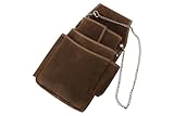 Leder Kellnerbörse mit Halfter, 18,5 x 10,5 cm, Braun, 6 Scheinfächer, Kette und Reißverschlussfach (Braun)