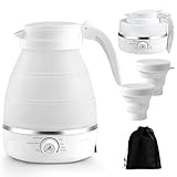 WwuHua Wasserkocher Faltbar,0.6L Reise Silikon Tragbarer Wasserkessel，lsolierte Faltbar Reisewasserkocher mit 2 Faltbecher，600 Watt Schnellheizung für Küche, Reisen, Camping und Outdoor