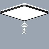 LEZOE LED Deckenleuchte mit Bewegungsmelder, 24W 2400LM Radar Sesor LED Deckenlampe Dimmbar, 3000K/4000K/6500K Sensorleuchte Für Badezimmer, Garage, Treppen, Keller, Flur, Balkon, Diele 30CM Schwarz
