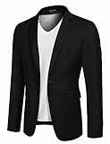 COOFANDY Herren Sportlich Freizeit Blazer Business Sakko Anzugjacke 1 Knöpfe Sommersakko Einfarbig Regular Fit Schwarz XXL