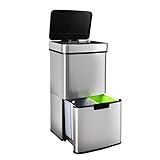 Gardtech Mülleimer Küche 62 Liter Automatisch Abfalleimer mit Sensor 3 fächer Mülltrennsystem mit Softclose-Deckel Klemmring für Müllsäcke aus Edelstahl Volumen von 2 x 12.5L und 37L Silberfarben