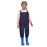 Wathose für Jungen und Mädchen - Wathose für Kinder, wasserdichte Regenhose mit Stiefeln,Junior Hosenträger Matschhose Regenstiefel,rutschfeste Sohle Gummistiefel für Jugendliche für 2-15 Jahre