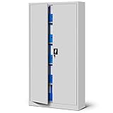 Jan Nowak Metallschrank Jan 185 x 90 x 40 cm - Metall Aktenschrank Abschließbar mit 2 Türen, Mehrzweckschrank mit 5 Ebenen, Büroschrank aus Stahlschrank mit Pulverbeschichtung - Grau