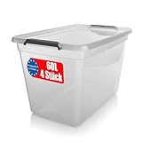 BigDean 4 Stück 60 L Aufbewahrungsbox mit Deckel transparent BPA- frei – stapelbare robuste Aufbewahrungsbox – Aufbewahrungsboxen mit Klickverschluss