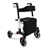 Jago® Rollator - 6-fach höhenverstellbar, Sitz mit Rückenlehne, 3-fach Faltbar, Leicht, 4 Räder, Bremsen, Einkaufstasche, Stockhalter, Farbwahl - Gehhilfe, Gehwagen, Leichtgewichtrollator