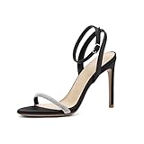 THOYBMO High Heels Damen Stilletos Sandalen Knöchelriemen Runde Zehenpartie Kreuzriemen Elegante Party Pumps Schuhe 10cm,Black,35