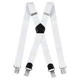 Cokaca Hosenträger Herren in X-Form, Hosenträger Breit 3,8 cm Elastisch und Längenverstellbar, mit Sehr Starken 4 Metall Clip Sehr Gut Geeignet für Große oder Schwere Menschen (Weiß)