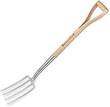 Berry&Bird Garden Digging Fork, 104CM Edelstahl Garten Spaten Gabel mit D-Grip Griff, 4-Zinken Heavy Duty Long Handled Pitchfork mit Eschenholz Griff zum Graben, Pflanzen, Kultivieren, Aerating