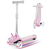 Elektroroller Kinder, 3 Räder Elektro Roller Kinder,LED-Regenbogenlicht,Lean to Steer,Höhenverstellbar Elektro Scooter Kinder, 80W E Roller Kinder ab 3-10Jahren