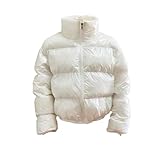 FUPODD Daunenjacke Damen Winter Kurz Glänzend Steppjacke Damen Leicht Mit Kapuze Winterjacke Warm Fellkapuze Puffer Jacke Reflektierend Mit Reissverschluss Kurze Daunenmantel Winterparka Casual