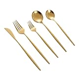 WEKADRIN Teiliges Edelstahl Besteckset in Gold Inklusive Steakmesser Gabel Esslöffel Dessertlöffel und Dessertgabel Robustes Western tafelbesteck für Erwachsene Leicht zu Reinigen und
