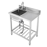 Edelstahl Küchenspüle mit Single Bowl Schneidebrett Freistehend Utility Spüle 80 * 55 * 84 cm (quadratische Beine) - linke Spüle