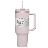 REGAPOG 40oz Thermobecher mit Griff und Stroh, Edelstahl Vakuum Isolierbecher, 1100ml Auslaufsicherer Kaffeebecher to Go, Tragbarer Autobecher Becher Tumbler für heiße (Rosa)