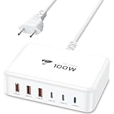 USB C Ladegerät, 100W 6-Port USB C Ladegerät Mehrfach mit 3 USB-C und 3 USB-A, Schnellladegerät USB C PD 3.0 Power Adapter, USB C Netzteil für iPhone 16 15 14 Pro/Pro Max, iPad, MacBook,Samsung,Handys