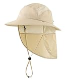 Magracy Kinder Jungen Outdoor UPF50+ Sonnenhut mit Nackenklappe breiter Krempe Sonnenschutzhut Verstellbarer Safari-Hut Helles Khaki