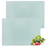2 Stück Schneidebrett Glas 28 x 20 CM Glasschneidebrett Transparentes mit Rutschfesten Silikonfüßen, Glas Schneidebrett Hitzebestädig Glasplatte für Küchenarbeitsplatte oder und Fleisch Gemüse