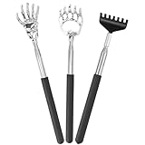 WOLMIK Rückenkratzer Teleskop 3 Stück - Kratzhand für Kopf und Rücken Massage, Back Scratcher Mit Ruckenkratzerhand (Schwarz)