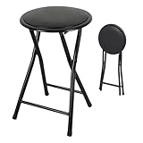Spetebo Metall Klapphocker rund schwarz - 45 x Ø 30 cm - Sitzhocker klappbar mit gepolsteter Sitzfläche - Universal Hocker Klappstuhl Falthocker Sitzgelegenheit für Küche Bad Flur