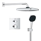GROHE Precision 250, Unterputz Duschsystem (25cm Regendusche mit Thermostat, Kopfbrause 1 Strahlart, Duschkopf 2 Strahlarten, Komplettset, 1,50m Duschschlauch), eckig, chrom, 34882000