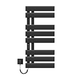 EMKE Handtuchheizkörper Elektrisch 850 x 400 mm, Elektrischer Badheizkörper Handtuchhalter, WiFi Smart Handtuchtrockner Handtuchwärmer Elektrisch für Alexa und Google Home und APP Schwarz Left 230W
