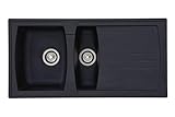 Respekta Boston Mineralitespüle in Schwarz / 1,5 Becken Einbauspüle in 100 x 50 cm/Spülbecken geeignet für Unterschränke ab 60 cm Breite