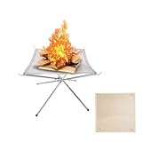 Feuerstelle im Freien, Edelstahl-Mesh-Feuerstelle mit Matte, tragbare Feuerschale für Camping, Grill, Terrasse und Garten