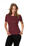 Merino.tech 100% Merino Shirt Damen Wandern - Merinowolle Tshirt Damen Kurzarm - Sport Thermo Unterhemd - Natürlich Weich Unterwäsche (Medium, Burgundy Wine Crewneck)