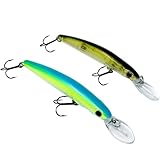 Zanderfang - Barsch Wobbler Zander – Barsch-Köder tieflaufend - 2 Stück TROMMLER - 9,5cm - 9,5g - Olive-Matt, Neon-Grün mit Rasseln