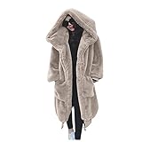 L9WEI Kunstpelz Mantel Lang Damen Oversized Kunstfell Mantel mit Kapuze Elegant Faux Pelz Mäntel Pelzmantel Einfarbig Felljacke Warme Plüschmantel Lose Winter Kunstfell Mantel