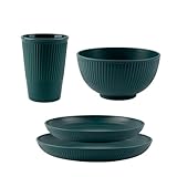 Geschirrset Weizenstroh-Geschirr-Set, Teller, Schüssel, Tasse, unzerbrechlich, Küche, umweltfreundliches Geschirr, Essen, Camping(4Pcs Dark green)