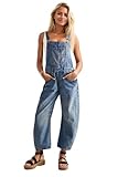 Kedera Damen Denim Overall Casual Straight Wide Leg Bib Jeans Overall Verstellbare Träger Denim Strampler Stretch Jumpsuits, Blau, X-Large