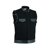 Leatherick Herren Anarchy Club Leder Trim Denim motorradfahrer Weste mit tief taschen schwarz - XL