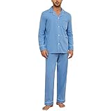 U2SKIIN Schlafanzug Herren lang 100% Baumwolle Herren Pyjamas Set Herrenschlafanzug Langarm Schlafanzug Männer Nachtwäsche Loungewear Sleepwear (Graublau, M)