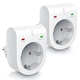 Arendo - 2x Überspannungsschutzadapter - Schuko Schutz-Adapter - Blitzschutz - bis zu 3500 W - IP 20 - integrierter Berührungsschutz - Überspannungsschutz mit LED-Funktionsanzeige - 2er Set