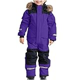 Schneeanzug Kinder Jungen Skianzug Einteilige Thermo Skioverall Winter Warm Schneeoverall Wasserdicht Winddicht Winteranzug mit Abnehmbarer Kapuze Matschanzug Outdoor Softshellanzug Wintermantel